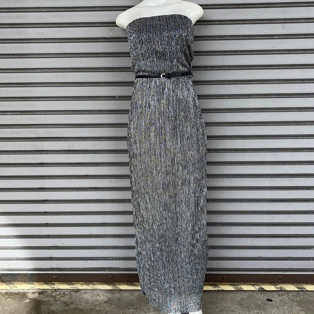 Janette Sparkle Sliver Long Dress With Belt Size L